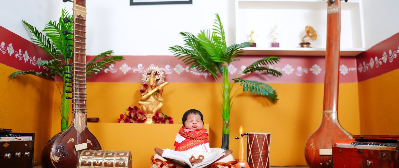 Sleeping newborn gently wrapped in ivory fabric